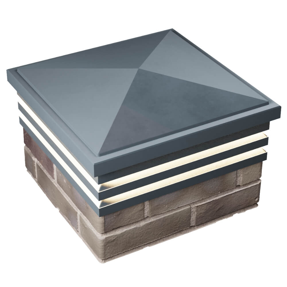 Колпак Zking Бона ХайТек Серый на столб 1.5х1.5 кирпича (385х385мм) с подсветкой